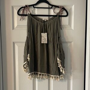 Chic Olive Tassel Blouse
